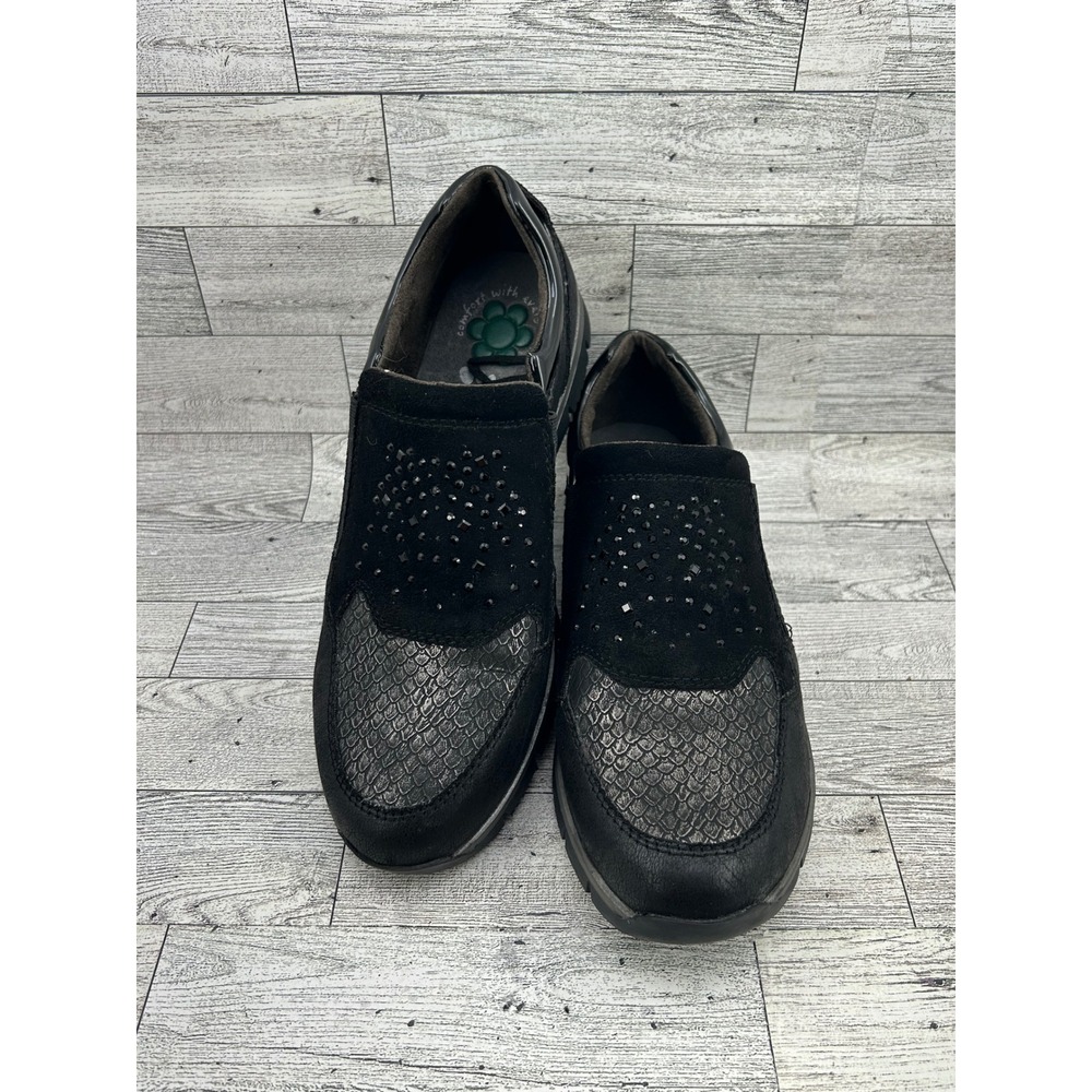 Spring Step Comfort Slip On Loafers Black Snake Embossed Embellished Size 40‎